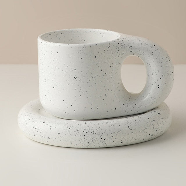 Nordic Ceramic Fat Handle Mug Oval Plate 300 ml