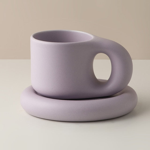 Nordic Ceramic Fat Handle Mug Oval Plate 300 ml