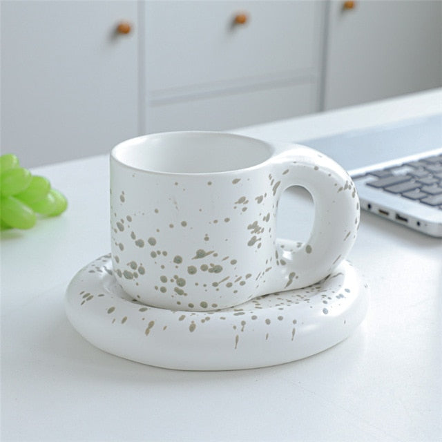 Nordic Ceramic Fat Handle Mug Oval Plate 300 ml