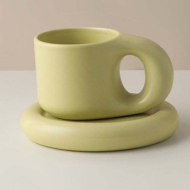 Nordic Ceramic Fat Handle Mug Oval Plate 300 ml