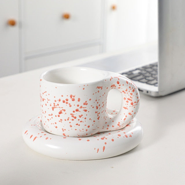 Nordic Ceramic Fat Handle Mug Oval Plate 300 ml