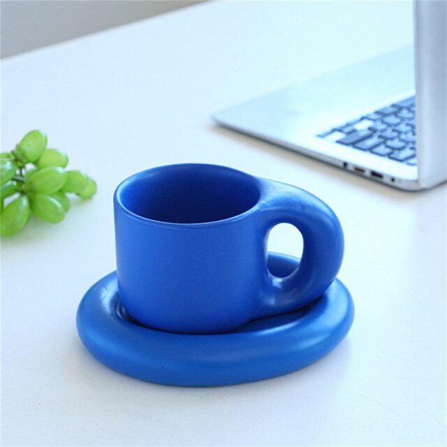 Nordic Ceramic Fat Handle Mug Oval Plate 300 ml